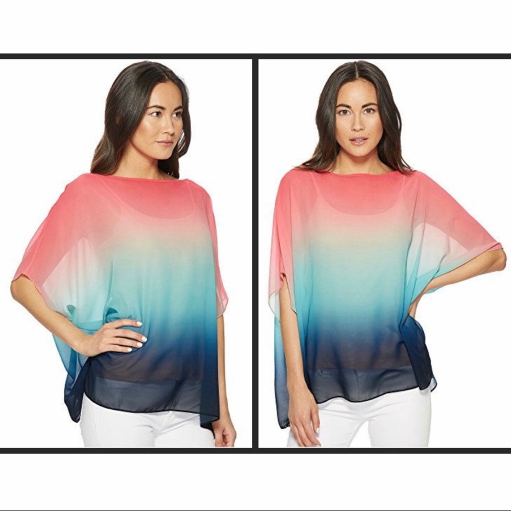 Trina Turk Marlette Top Rainbow Ombre' Poncho M/L